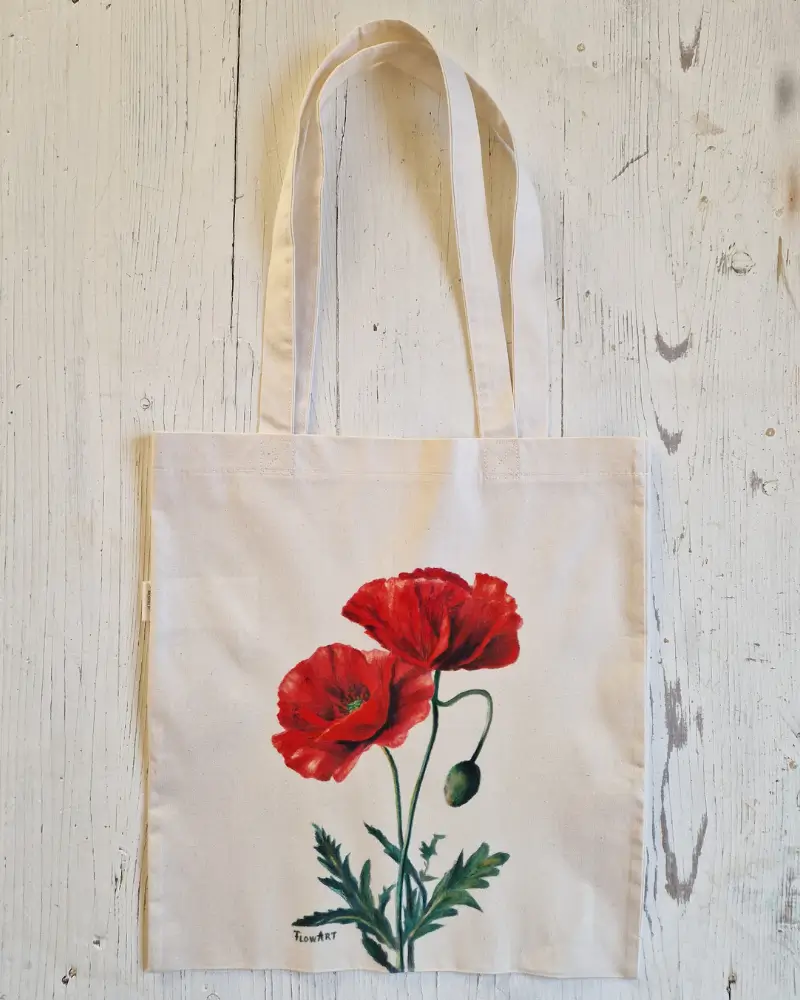 Sacoșă pictată manual – “Maci în lumină” | Accesoriu unicat, fabricat în România [6]