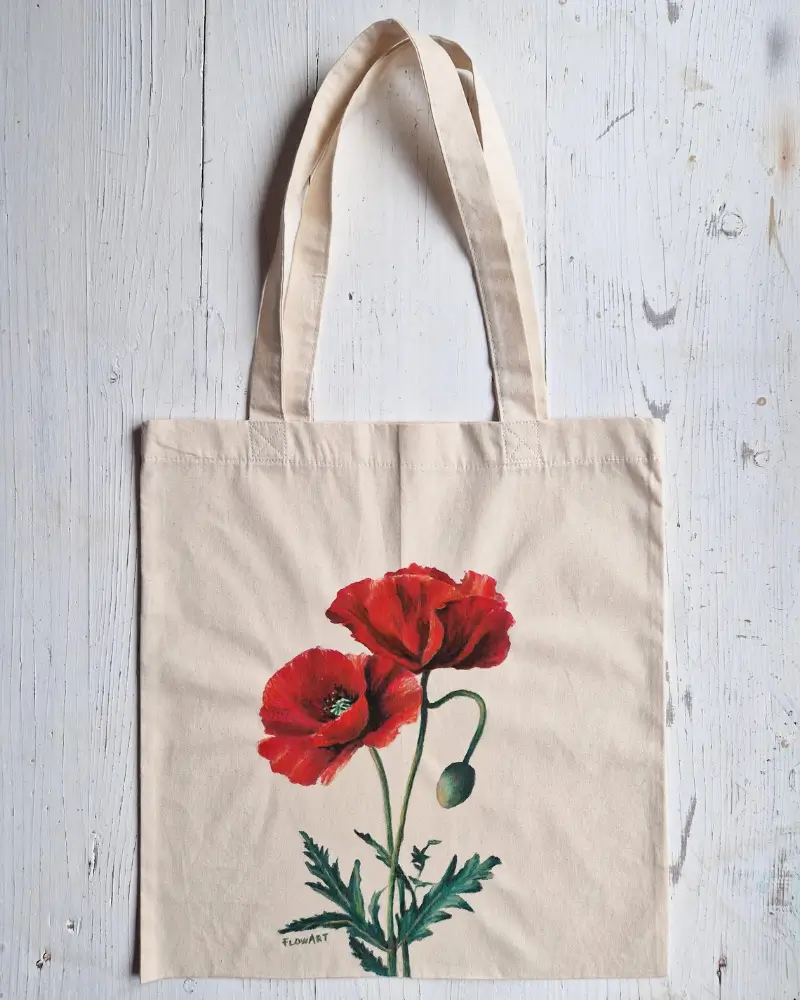Sacoșă pictată manual – “Maci în lumină” | Accesoriu unicat, fabricat în România [4]