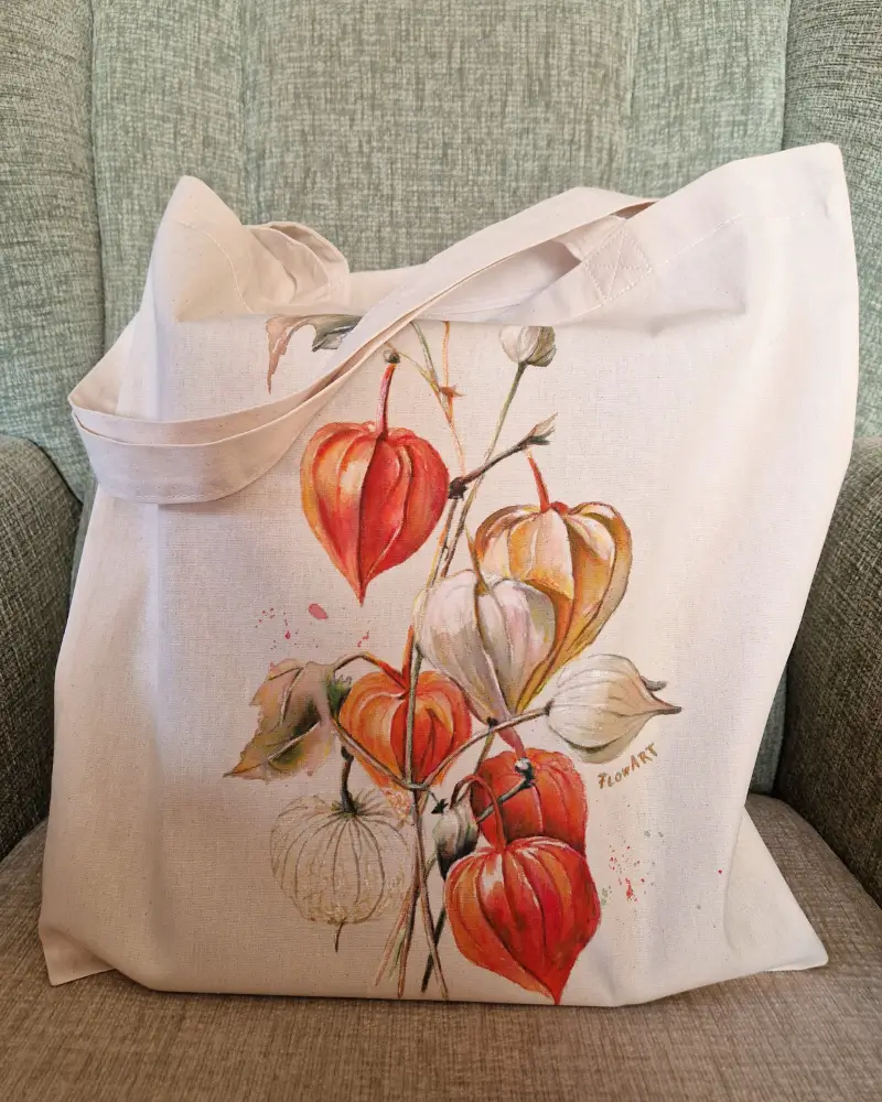 Sacoșă pictată manual – Lampioane de toamnă | Fabricat în România [6]