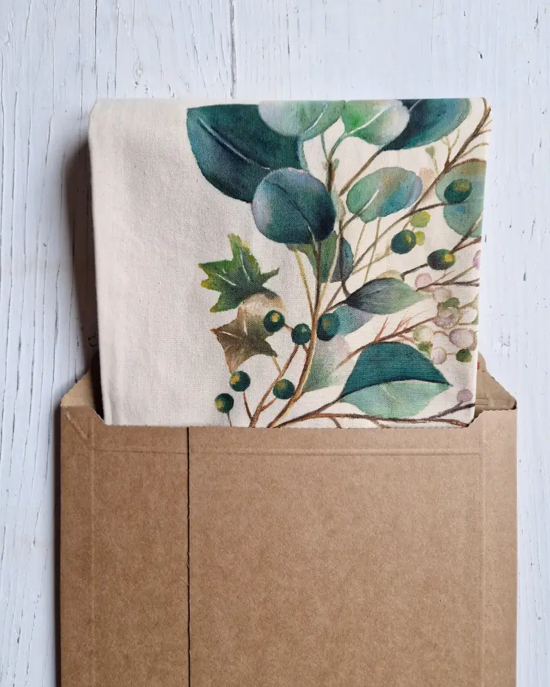 Sacoșă pictată manual – Frunze de eucalipt | Accesoriu din bumbac, fabricat în România [6]