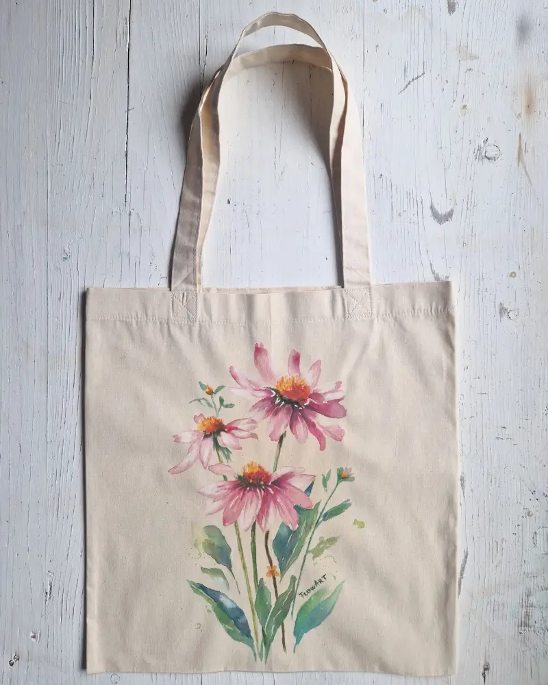 sacosa pictata manual cu flori roz [6]