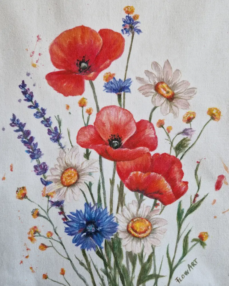 Sacoșă pictată manual Printre maci | Flow Art [6]