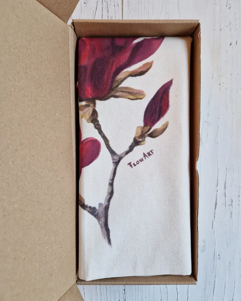 Sacoșă pictată manual cu magnolie roșie – Flow Art [4]