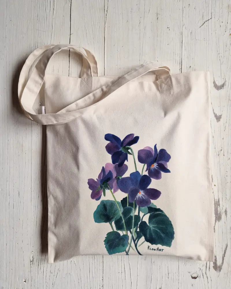 Sacoșă pictată manual Viorele – Flow Art [6]