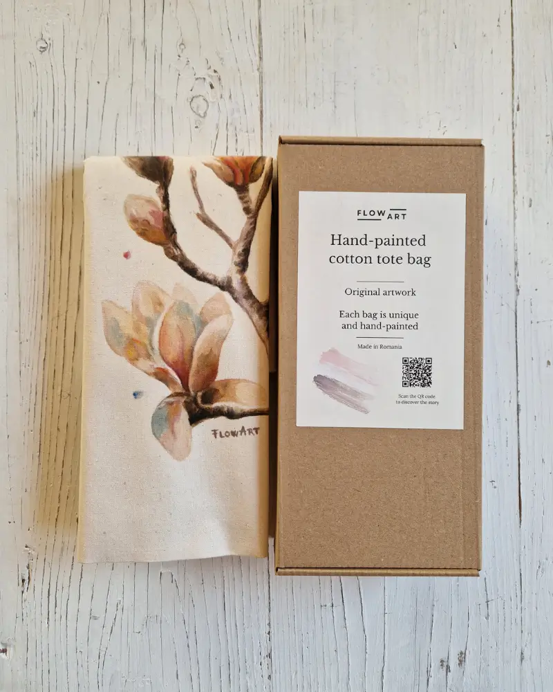 Sacoșă pictată manual cu magnolie – Flow Art [5]