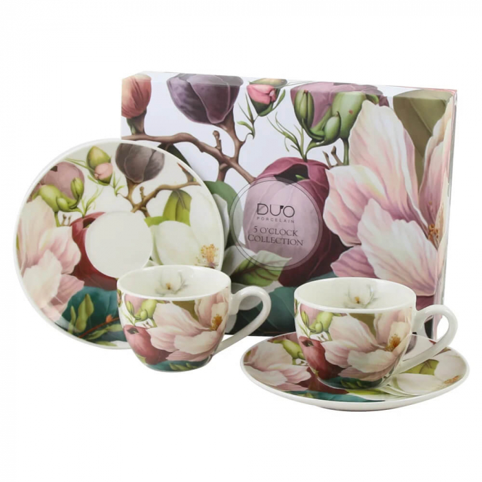 Set 2 cești espresso 110 ml cu farfurioare – porțelan Magnolia – colecția Kwiaty Classics [1]