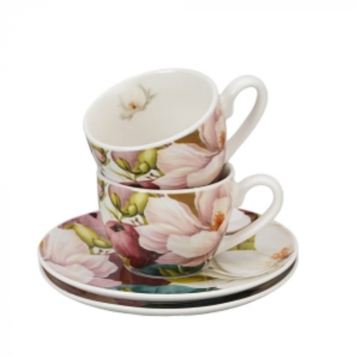 Set 2 cești espresso 110 ml cu farfurioare – porțelan Magnolia – colecția Kwiaty Classics [3]