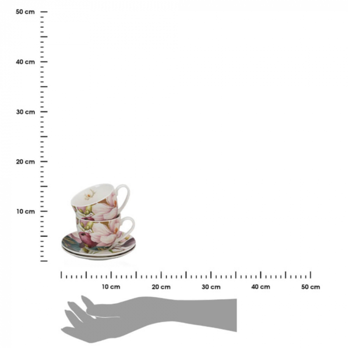 Set 2 cești 270 ml cu farfurioare – Magnolia – porțelan floral elegant [6]