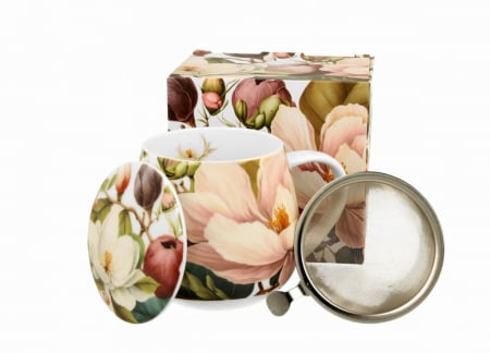 Cană 430 ml cu infuzor – model Magnolia – porțelan decorat [0]