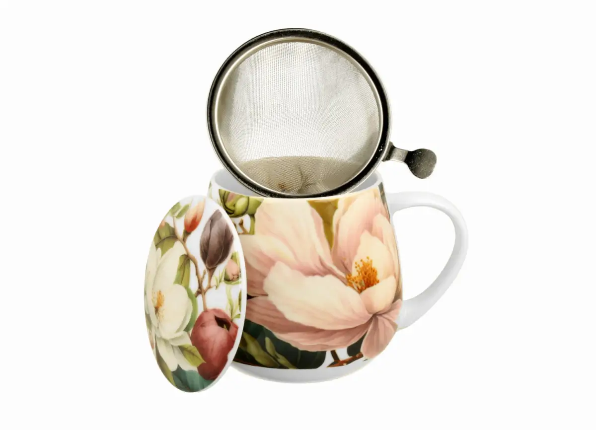 Cană 430 ml cu infuzor – model Magnolia – porțelan decorat [1]