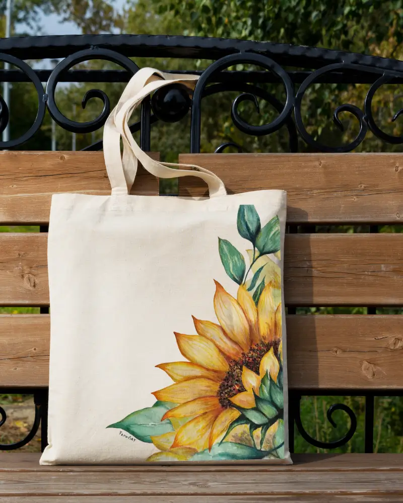 Cadouri/Decoratiuni - Geantă pictată manual cu floarea-soarelui