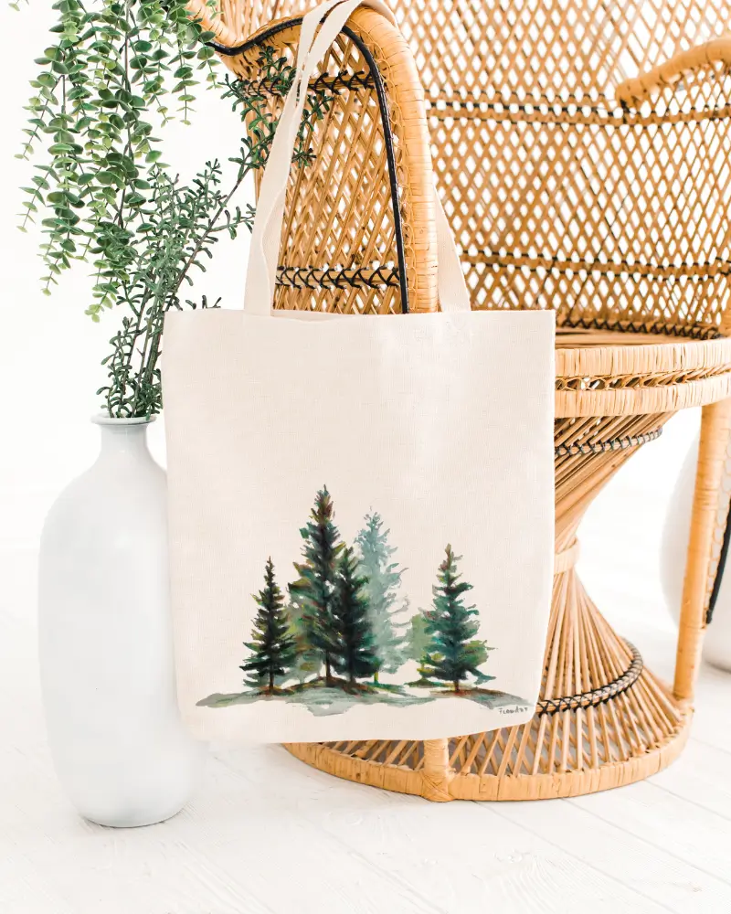 Cadouri/Decoratiuni - Sacoșă pictată manual cu brazi / fabricat în România