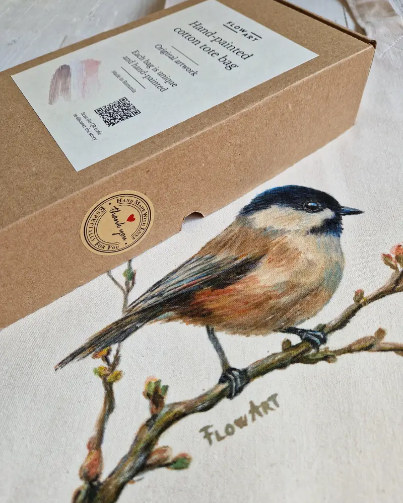 Sacoșă pictată manual Vestitor de primăvară – Flow Art [1]