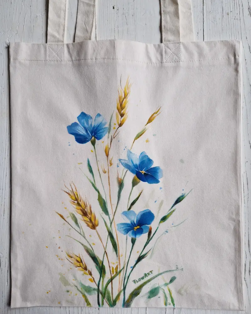 Sacoșă pictată manual – „Lan albastru” | Fabricat în România [5]