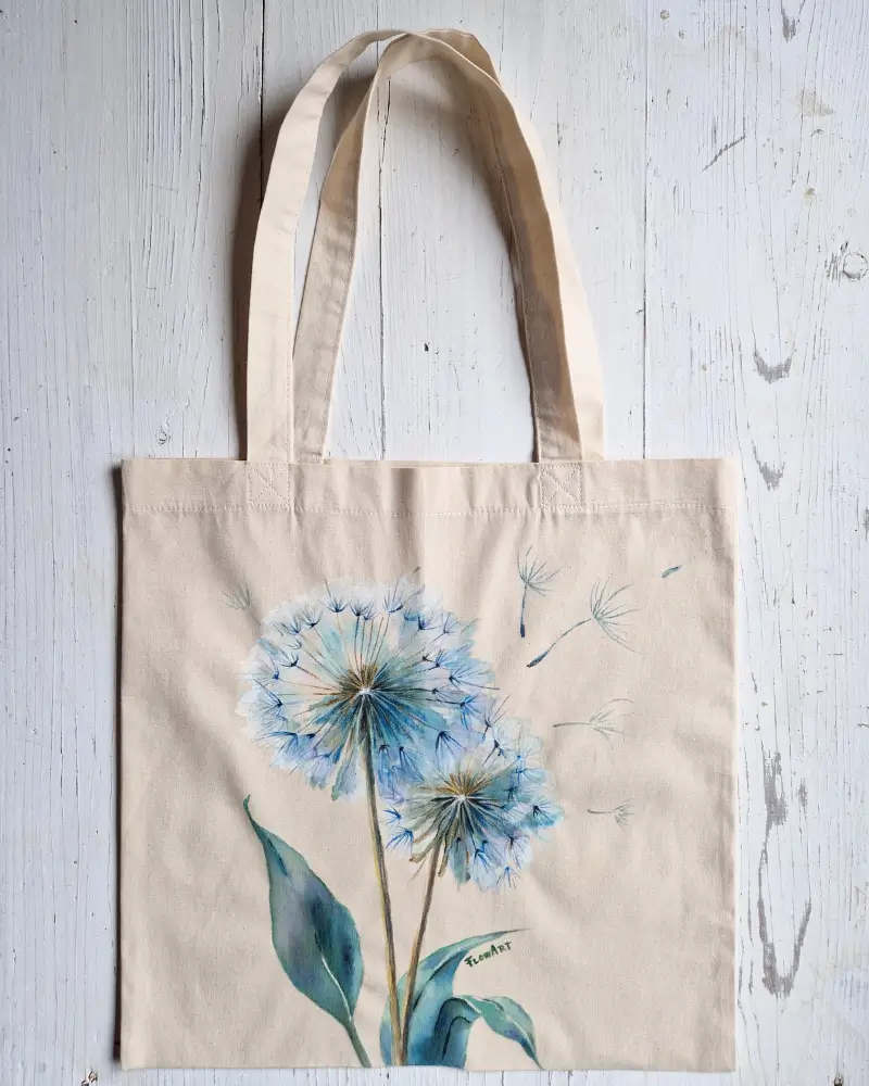 Sacoșă pictată manual – Păpădie | Accesoriu din bumbac, fabricat în România [7]