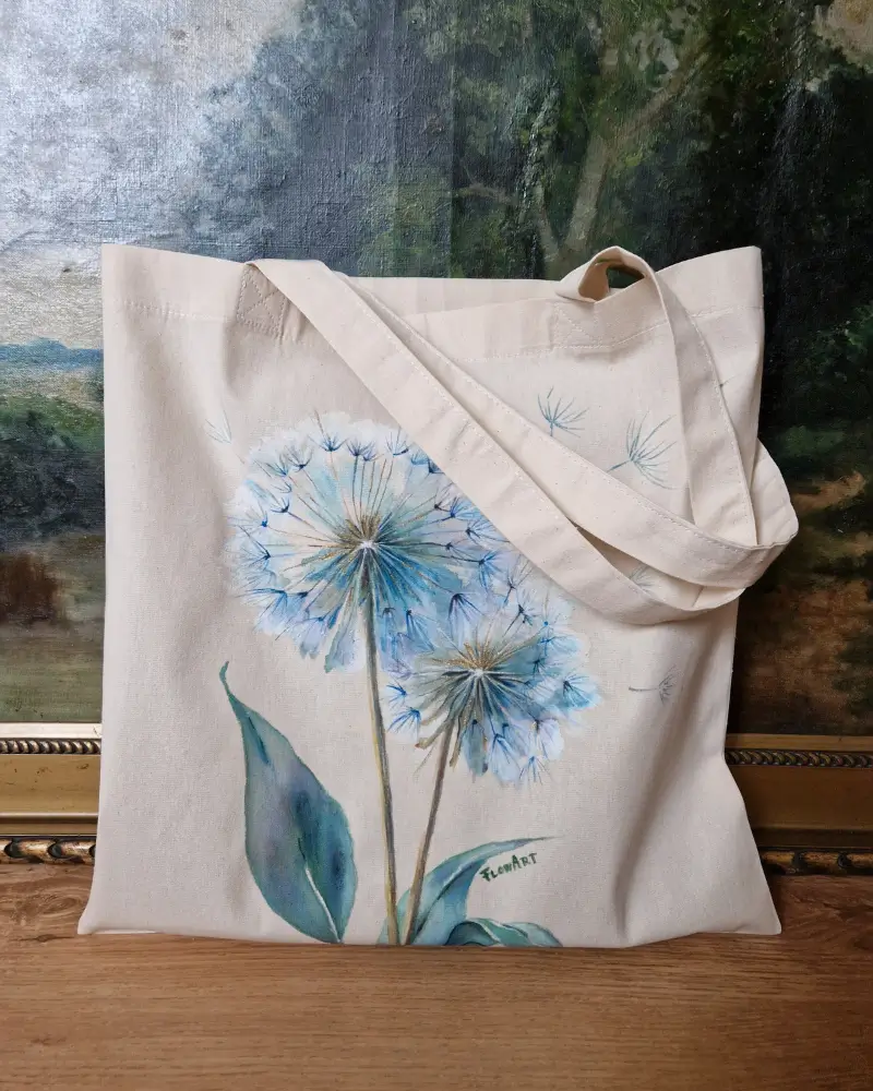 Sacoșă pictată manual – Păpădie | Accesoriu din bumbac, fabricat în România [3]