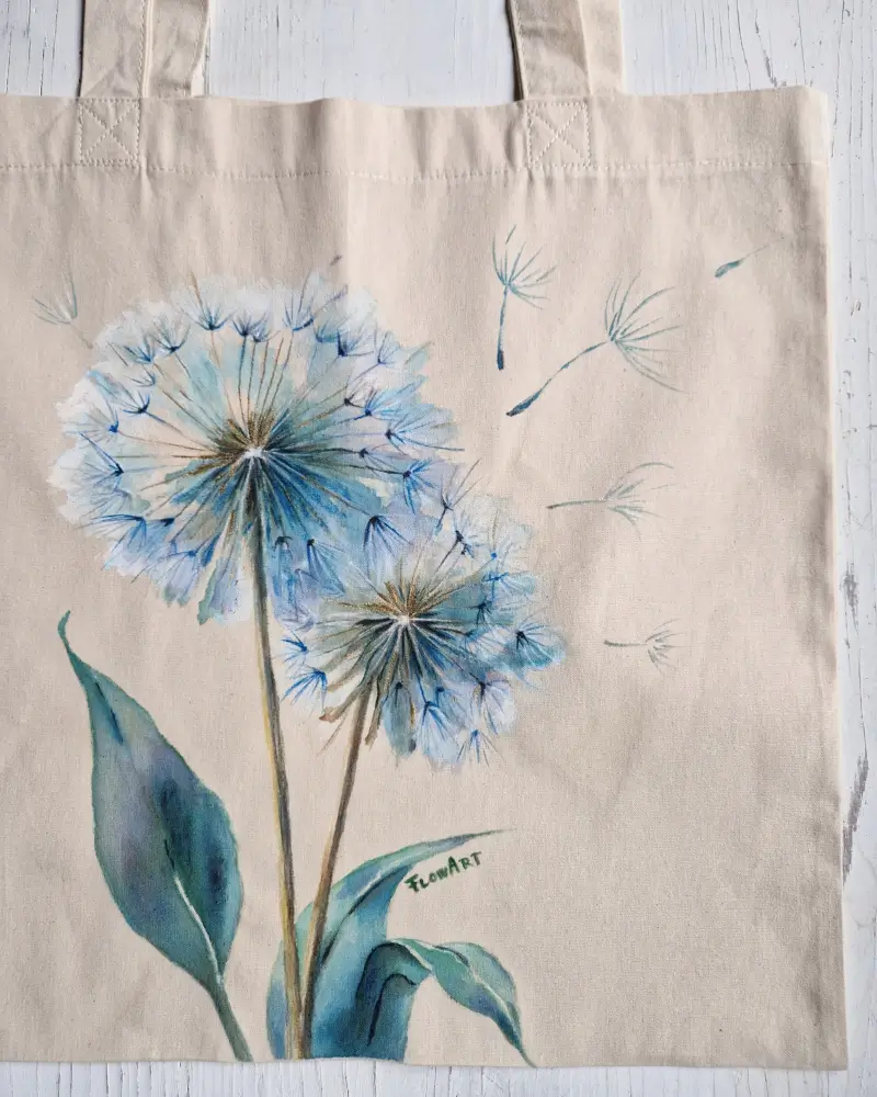 Sacoșă pictată manual – Păpădie | Accesoriu din bumbac, fabricat în România [1]