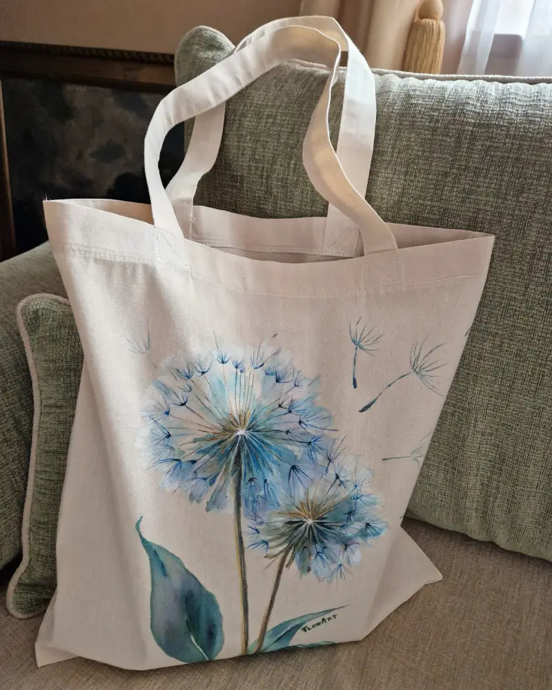 Sacoșă pictată manual – Păpădie | Accesoriu din bumbac, fabricat în România [6]