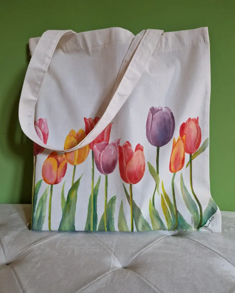 Genți pictate manual - Geantă pictată manual cu lalele