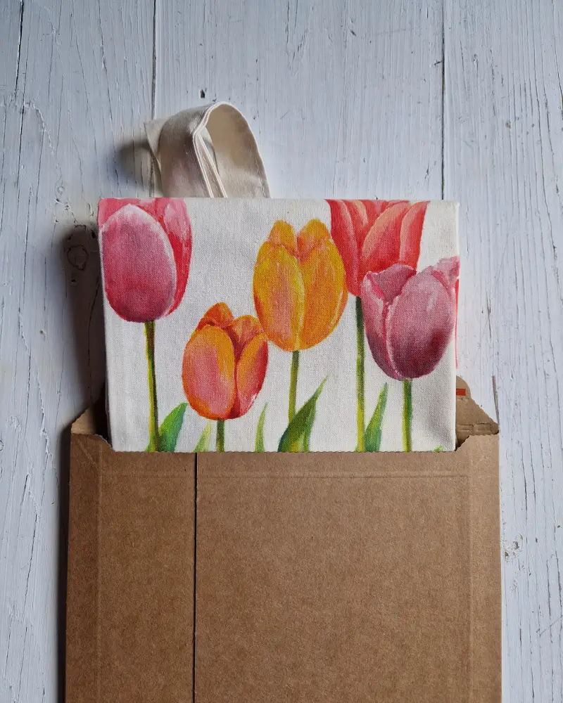 Geantă pictată manual cu lalele [10]