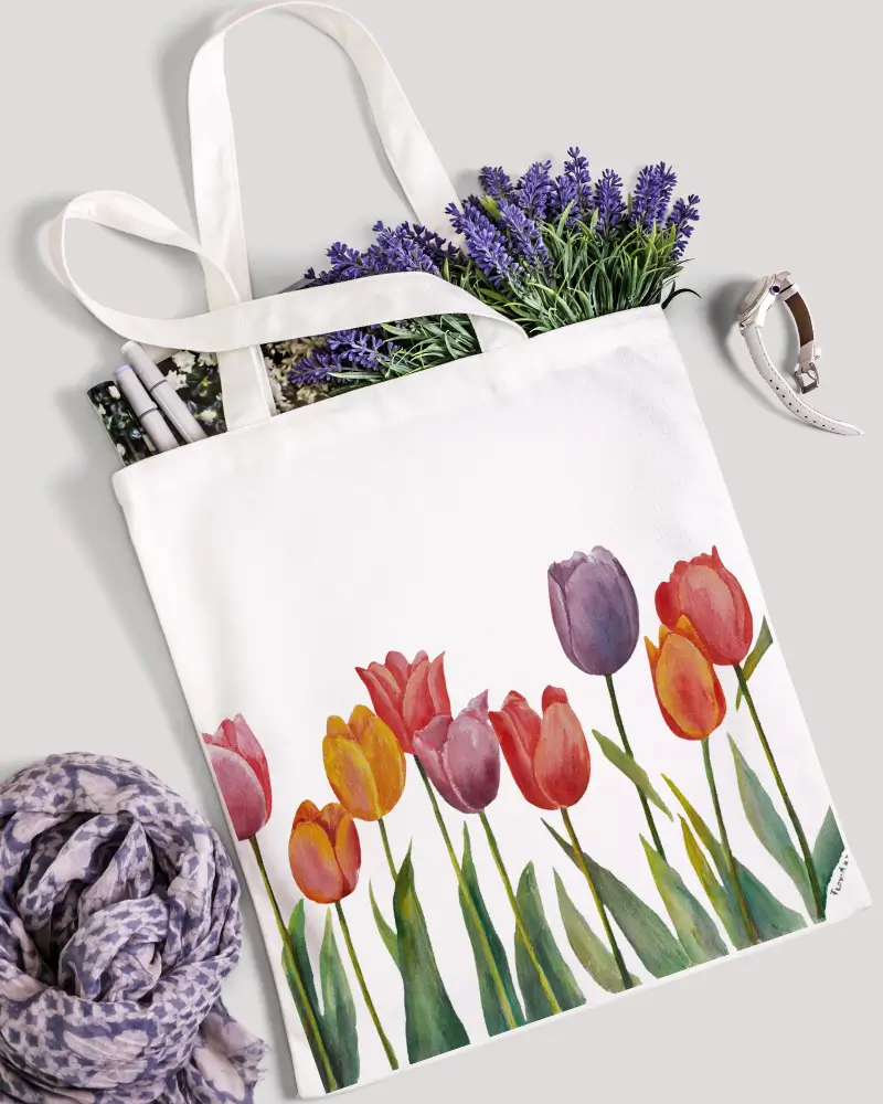 Cadouri/Decoratiuni - Geantă pictată manual cu lalele