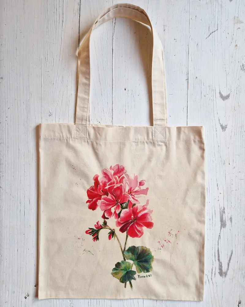 Sacoșă pictată manual – Mușcată de vară | Fabricat în România [5]