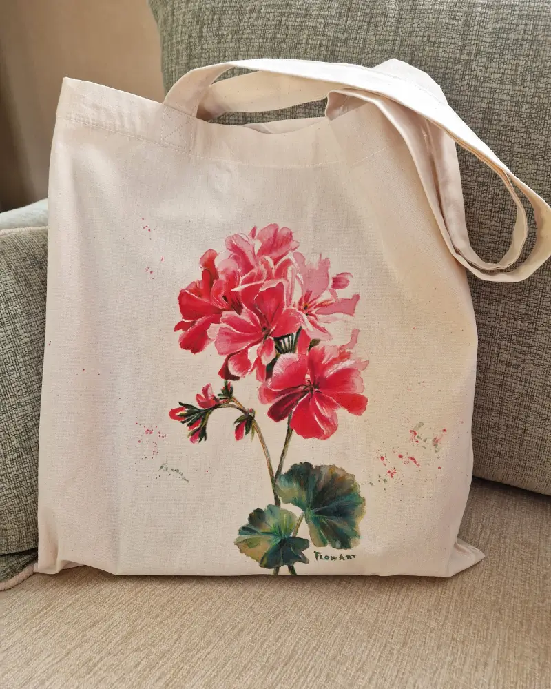 Sacoșă pictată manual – Mușcată de vară | Fabricat în România [4]