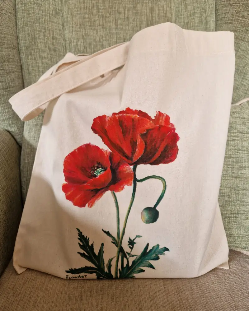Sacoșă pictată manual – “Maci în lumină” | Accesoriu unicat, fabricat în România [4]