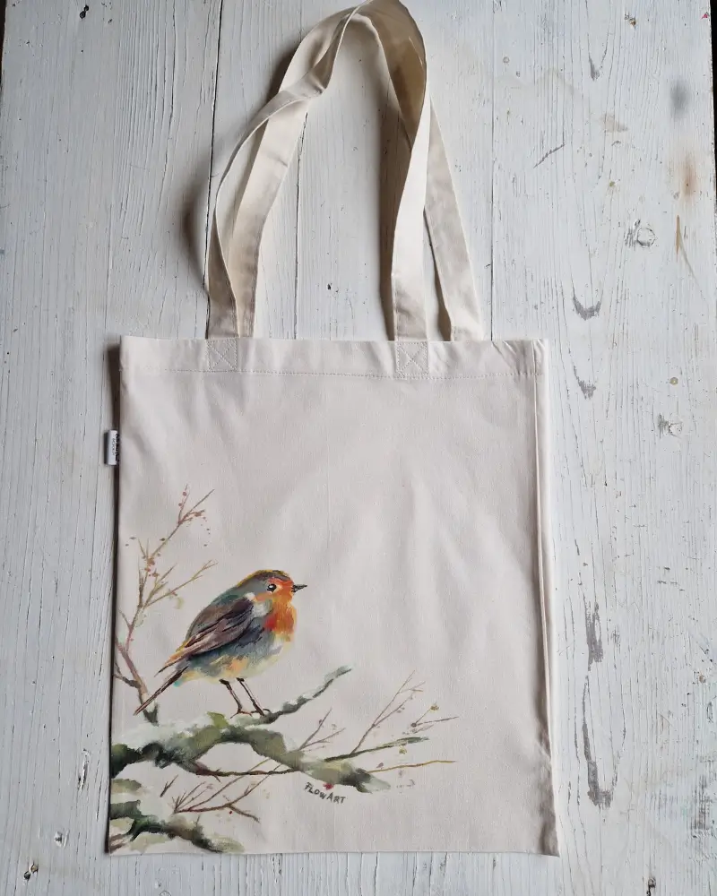 Sacoșă pictată manual cu măcăleandru – design original Flow Art [8]