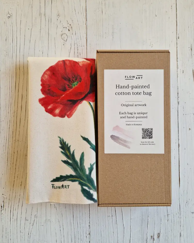 Sacoșă pictată manual – “Maci în lumină” | Accesoriu unicat, fabricat în România [4]