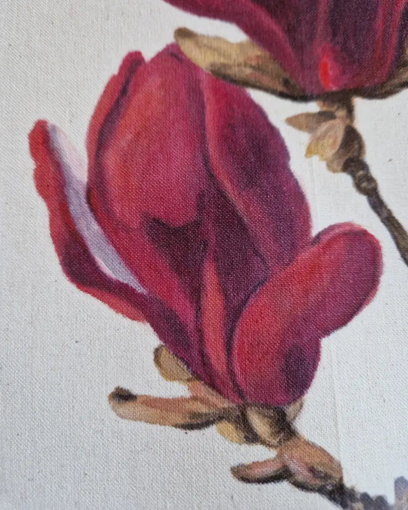 Sacoșă pictată manual cu magnolie roșie – Flow Art [1]