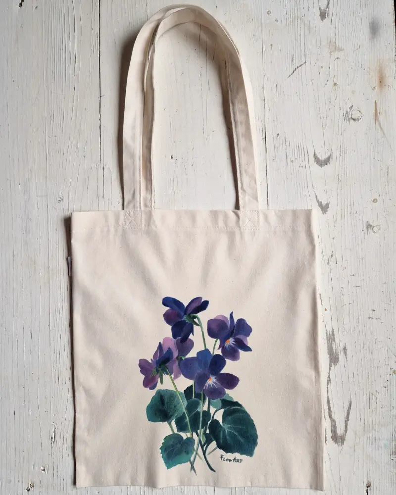 Sacoșă pictată manual Viorele – Flow Art [6]