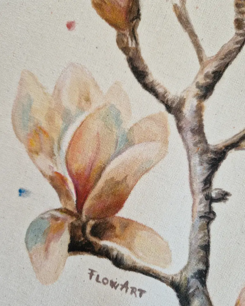 Sacoșă pictată manual cu magnolie – Flow Art [1]