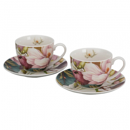 Set 2 cești 270 ml cu farfurioare – Magnolia – porțelan floral elegant [2]