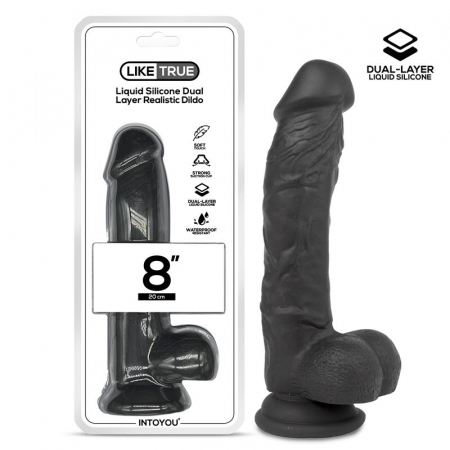 dildo realist Liketrue, din silicon negru în dublu strat, 8 inch [7]