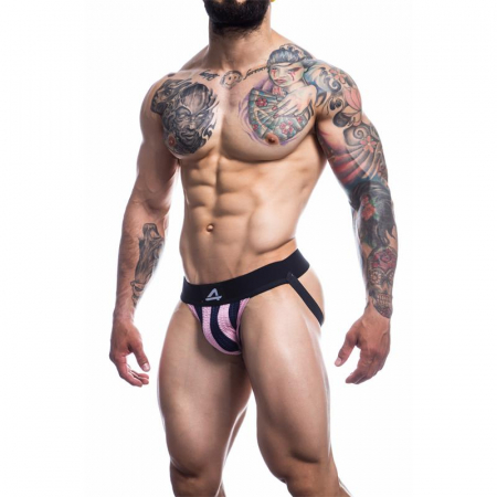 underwear - jockstrap CUT4MEN stripe-pink – roz și negru