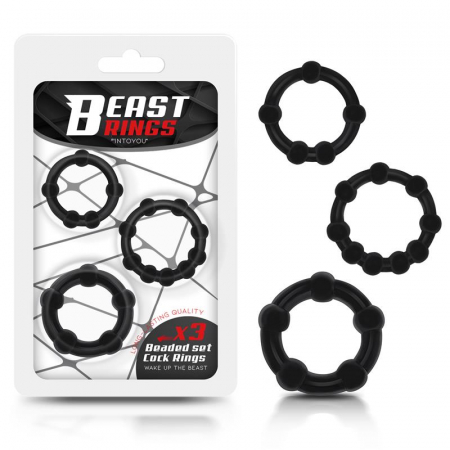 seturi - set BEAST de 3 Inele pentru Penis cu bile, flexibile, negre