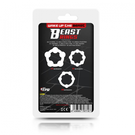 set BEAST de 3 Inele pentru Penis cu bile, flexibile, negre [2]
