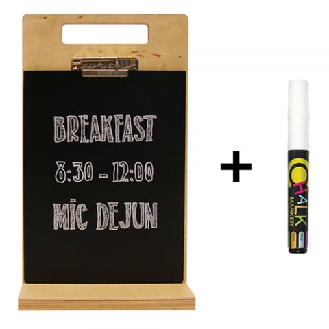 Sisteme de afisare pentru mese - Display meniu Contactless A4 Wood + marker alb