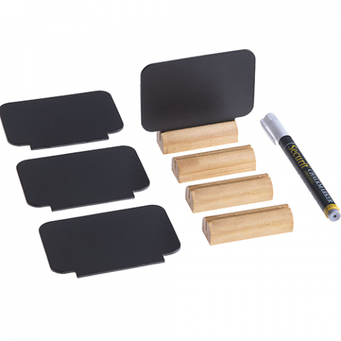 Set 4 etichete placute 7,5X9cm + marker + suport bagheta lemn [2]