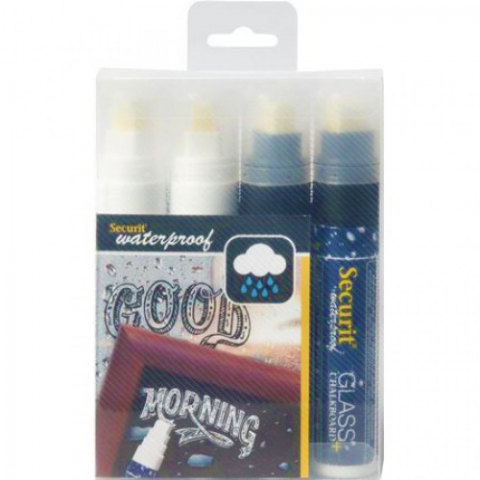 Markere rezistente la apa - Set 4 markere creta mari alb negru rezistente la apa 7-15mm