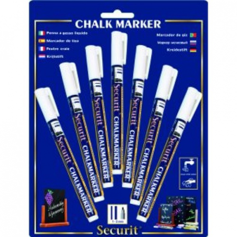 SECURIT - Set 7 markere creta mici albe 1-2mm