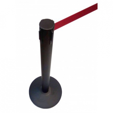 Stalpi cu banda retractabila - Set baza + stalp negru cu banda retractabila rosie