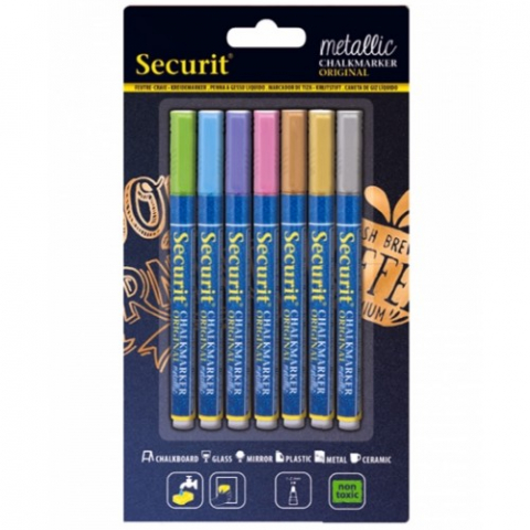 SECURIT - Set markere creta mici 8 culori metalice 1-2mm