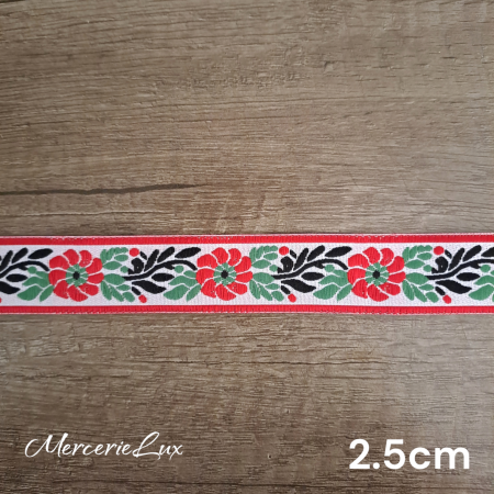 Banda Motive Traditionale - banda alba flori rosii stil traditional