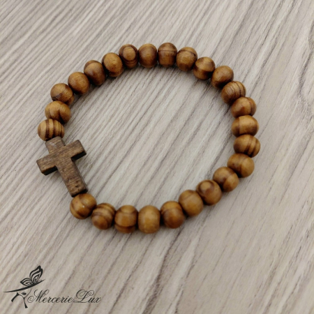 Rozarii Cruciulite - bratara din lemn unisex cu cruce