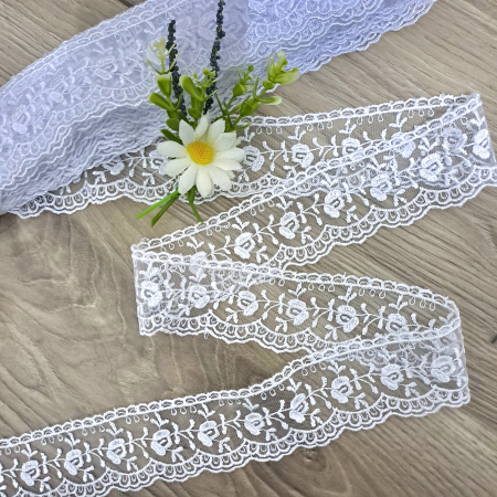 Dantela Broderie - dantela broderie flori pe tull