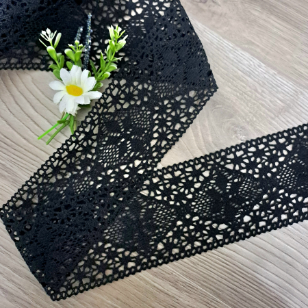 Dantela Bumbac - dantela mijloc 8cm bumbac negru