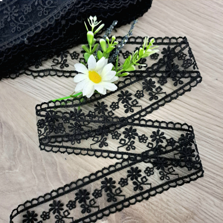 Dantela Broderie - dantela mijloc broderie tull negru
