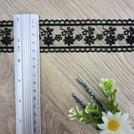 dantela mijloc broderie tull negru [1]